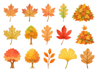 Fototapeta premium PNG Colorful autumn leaves collection, element set on transparent background