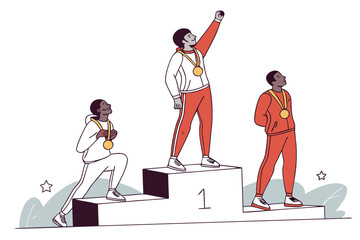 man and woman on a podium