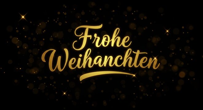 Magical "Frohe Weihnachten" Greeting in Luminous Gold Script on a Starry Night.