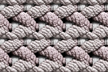 Close-up of textured fabric with interwoven strands in muted pink and grey tones