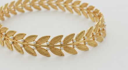 Obraz premium Regal Golden Laurel Wreath with Intricately Engraved Leaves and Delicate Pearl Details