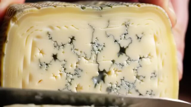 Close-up of a blue cheese wedge
