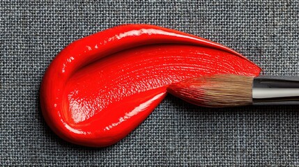 Vibrant red paint smear with brush