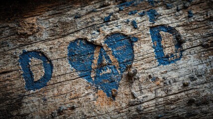 Weathered wood with "DAD" painted, heart in center