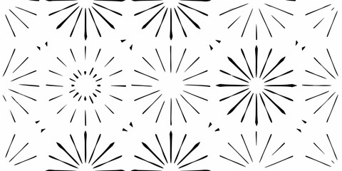 Seamless Pattern of Hand Drawn Sunburst Rays on White Background vector illustration