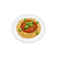 Italian pasta spaghetti with tomato sauce basil and cheese served on white background food photography