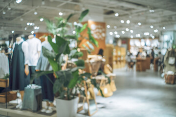 Modern interior store with green plants and clothing displays