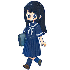 半袖のセーラー服を着た女の子手描きイラスト