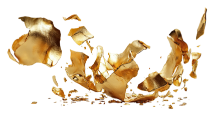 Gold-colored, fragmented map-like image