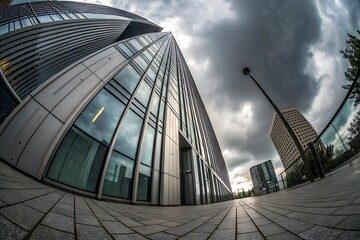 Worm's Eye View of Modern Skyscraper Architecture on a Cloudy Day