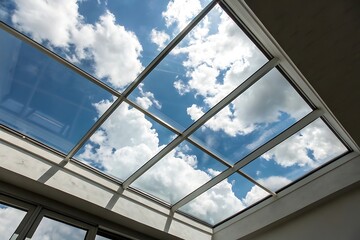 Stunning View of a Skylight with White Clouds and Blue Sky Above