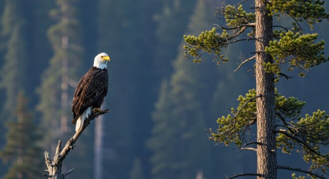 Majestic Bald Eagle Perched on a Tree Branch
