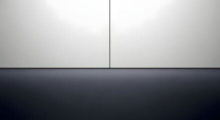 A minimalist abstract background featuring a clean division between a bright white upper section and a dark gray lower section with subtle lighting effects.