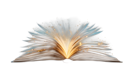 Open Book with Magical Light, isolated on transparent background
