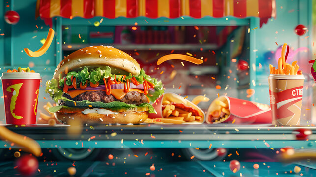 burger fries food truck banner mockup