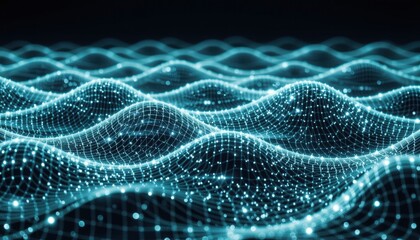 Futuristic Digital Landscape with Glowing Wave Structures