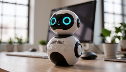 Futuristic White Robot Office Desk Bright Workspace