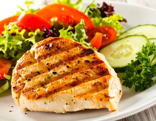 Grilled chicken breast with fresh vegetable salad