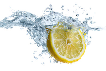Refreshing lemon splashing in water kitchen food photography bright close-up citrus delight