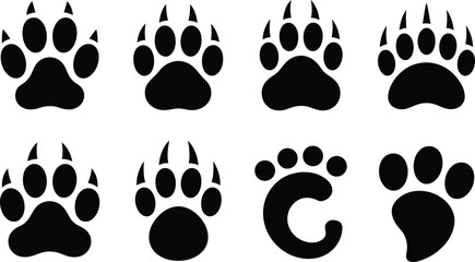Fototapeta premium Set of black animal paw print icons footprint bear