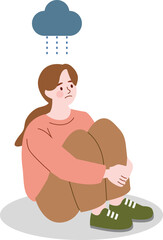 Woman with depression and raining cloud