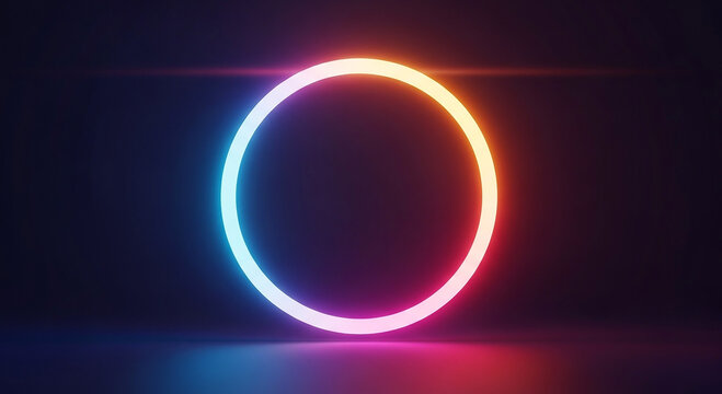 Vibrant neon oval portal with blue and red glow