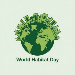 Green city skyline surrounding planet earth for world habitat day