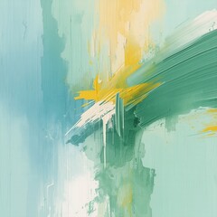 Abstract brushstrokes in teal yellow and white