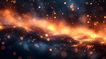 Fototapeta premium Fiery embers glow amidst dark, swirling smoke and sparks, creating a dramatic, abstract landscape with copy space.