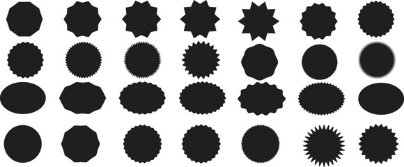 Set of circular stickers with zigzag and wavy edges. jagged geometric shapes for frames, stamps,