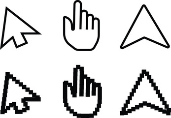 A variety of computer cursor icons with different designs and styles, representing various functions and interactions