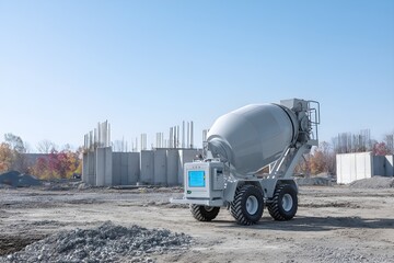 Oyster Gray Concrete Mixer with Wi Fi Monitoring for Construction Technology Smart Equipment and Industrial Innovation