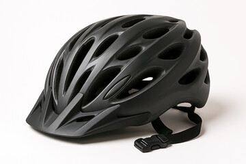 Fototapeta premium Black cycling helmet with vents isolated on white background