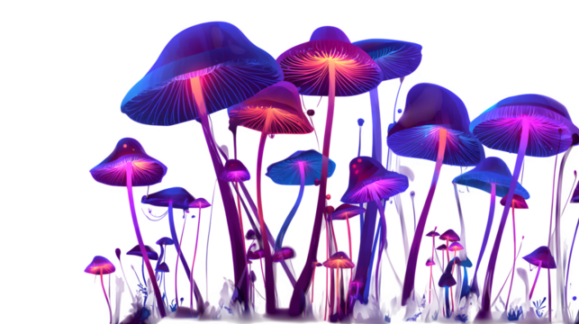 Bioluminescent Mushrooms, isolated on transparent background