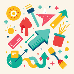 A set of colorful hand drawn style vector.