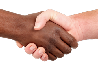 Close-up of two diverse hands shaking