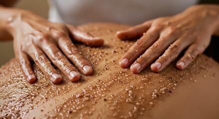 Fototapeta premium Hands massaging a back covered with scrub