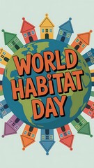 World habitat day celebration with houses around the globe