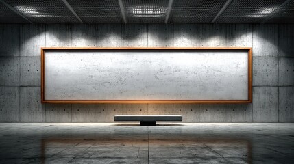 Large blank canvas in a modern, concrete gallery setting
