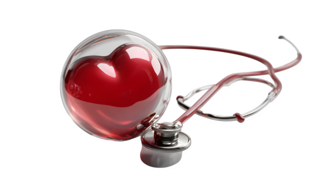 Heart in a Stethoscope (3d rendered), isolated on transparent background