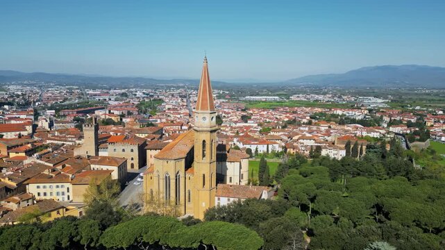 Aerial drone view of the Barga medieval town and comune of the province of Lucca in Tuscany, Italy