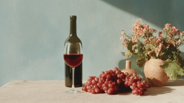 National Chianti Day Celebration with Authentic Red Wine Glass and Grapes, Premium Rustic Summer Vibes for Millennial Lifestyle Marketing Campaigns