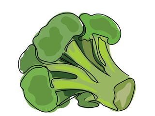 Broccolini in continuous line drawing style on a white background.