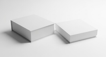 Two blank white gift boxes isolated on a clean white background - product mockup