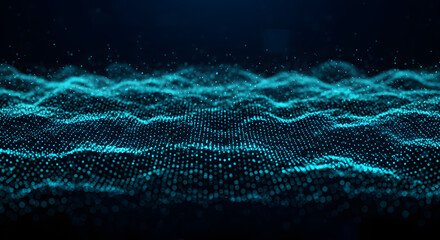 footage Futuristic digital waves of glowing blue particles representing a vast network and flow of information, an abstract concept of data visualization in cyberspace.