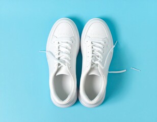 Stylish white sneakers on vibrant blue backdrop offer clean modern aesthetic for fashion and lifestyle campaigns