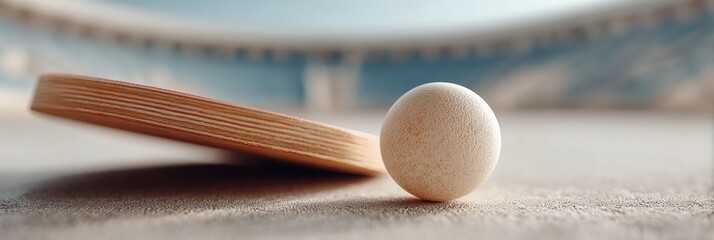 Professional Indoor Table Tennis Court with Paddle and Ball in Empty Arena Modern Competitive Sports Content for Focused Tournament Marketing Campaigns