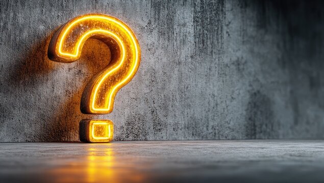 Neon question mark against concrete