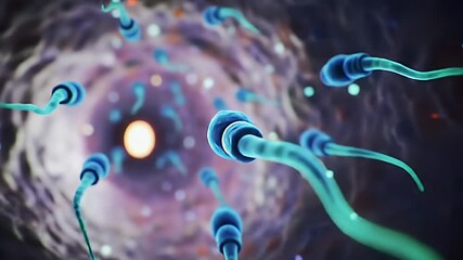 Vibrant Blue Sperm Cells Swimming Animation for Fertility Awareness in Microscopic Medical Science and Healthcare 3D Visualization for Reproductive Health and Biological Processes