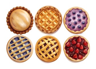 Delicious Assortment of Fruit Pies Apple Blueberry Strawberry and More Isolated on White
